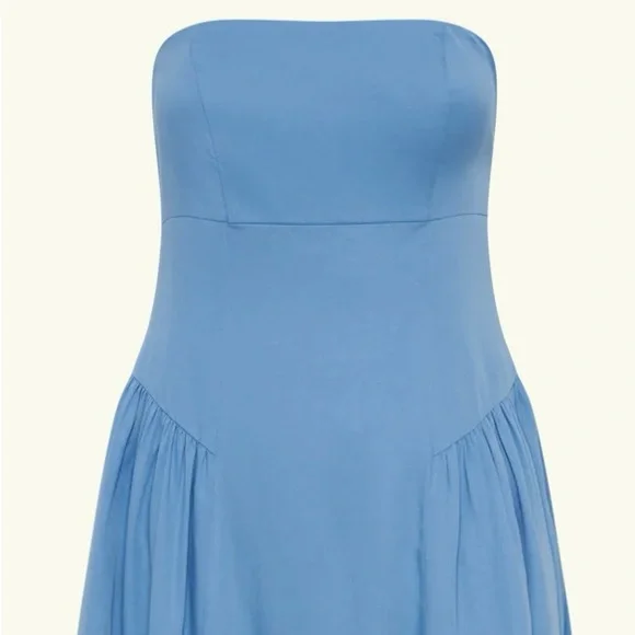 Meshki Carmele Cotton Gathered Midi Strapless Dress - Iris Blue - Picture 4 of 4